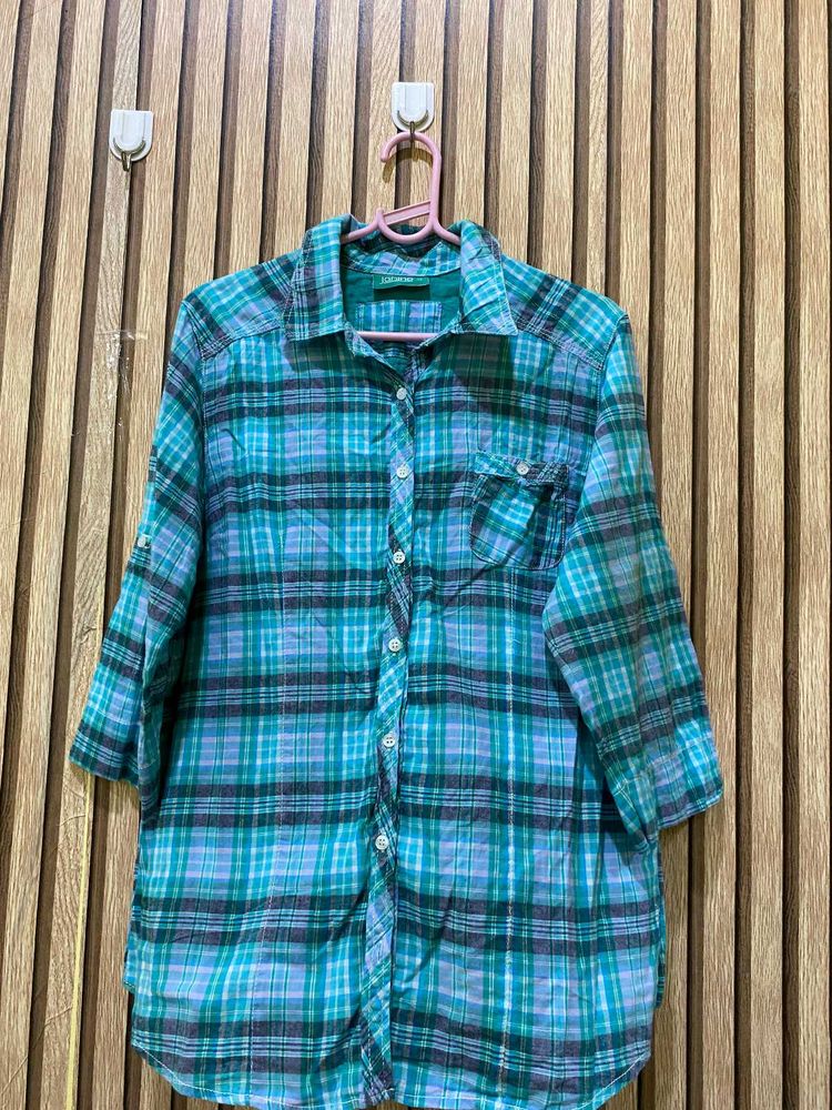 Green Plaid Button-Up Shirt