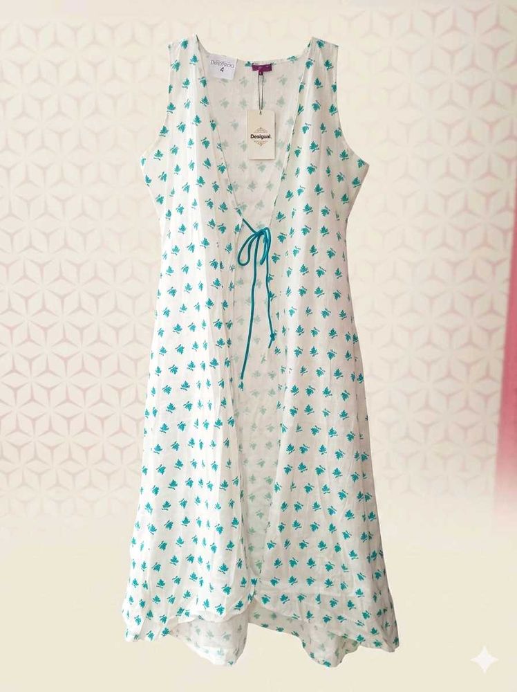 Desigual White Teal Print cotton shrug