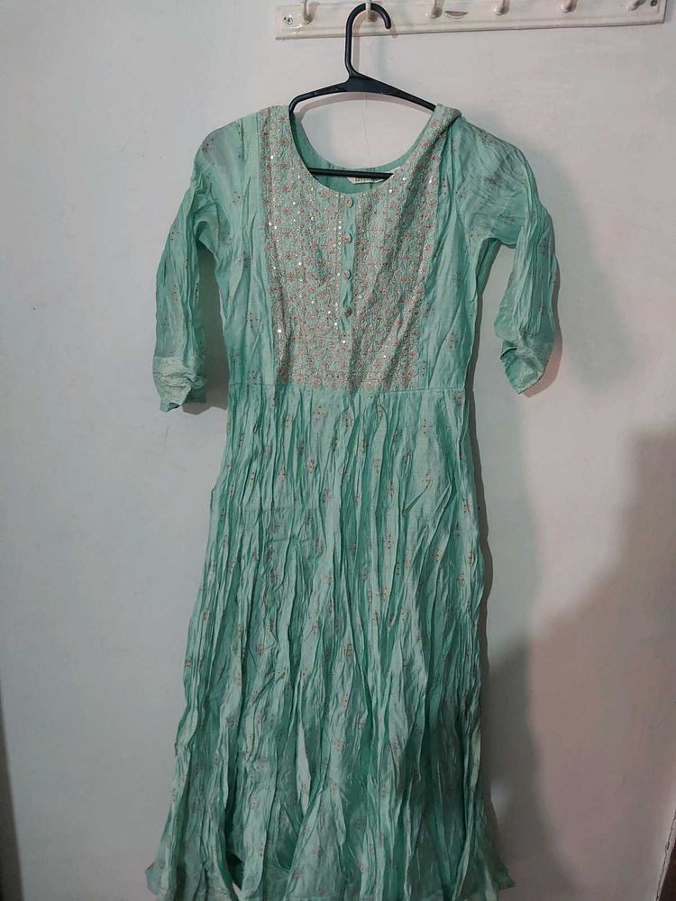 flarred Stunning Teal Kurta with Sequins