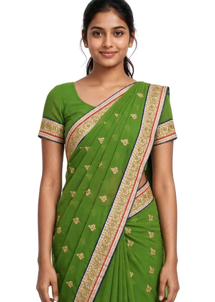 Beautiful Embroidered Green Saree