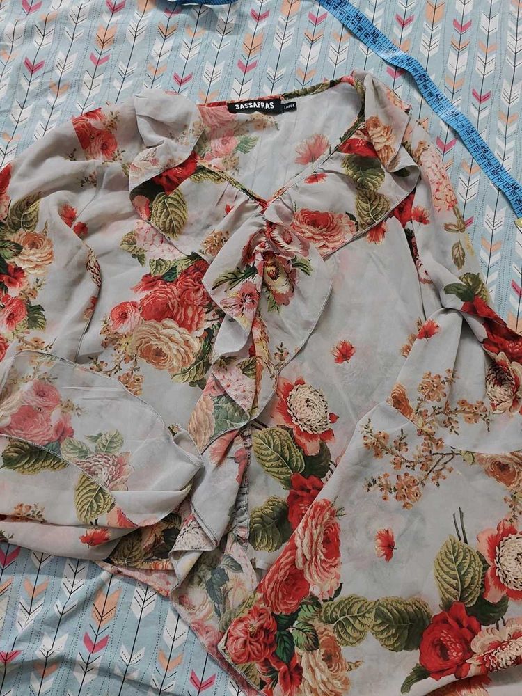 Chic Floral Print Sheer Blouse