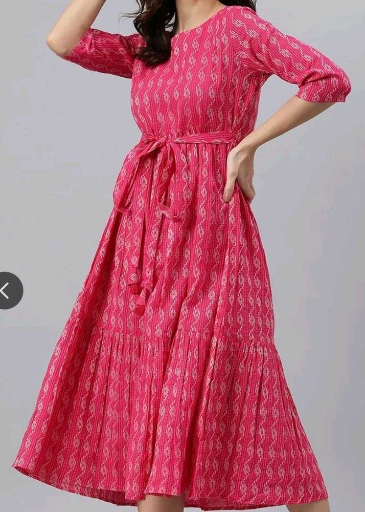 Pink Printed Tiered Dress