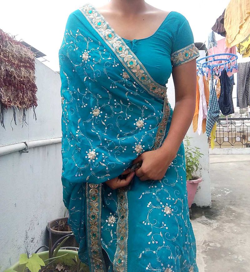 Beautiful Blue Embroidered Saree