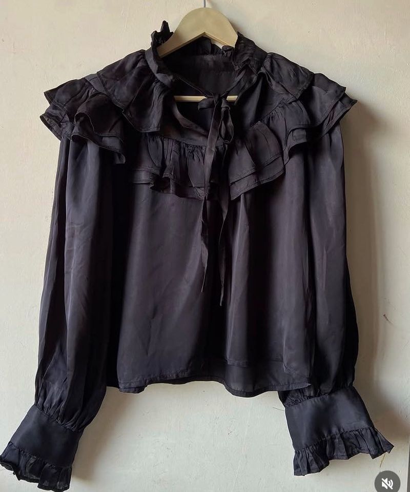 Elegant Ruffled Black Blouse