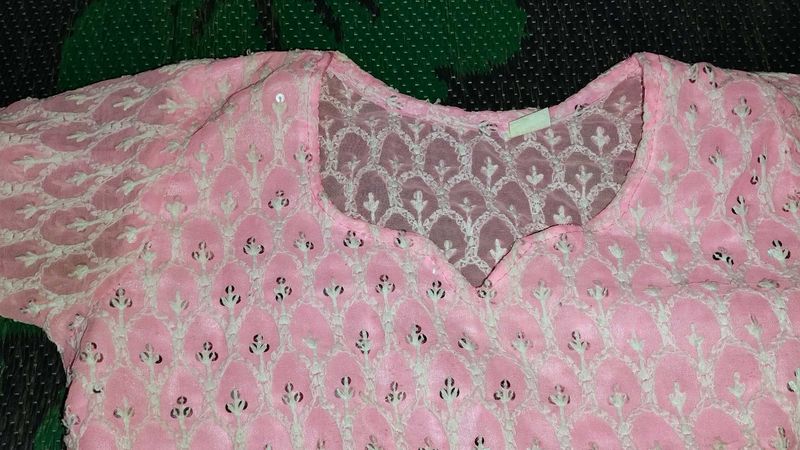 Pink Embroidered Tunic Top