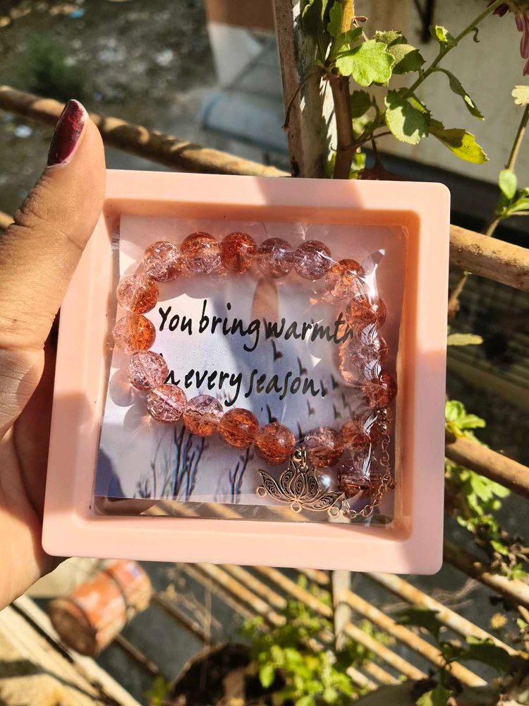 Peach Bracelet with Lotus Charm
