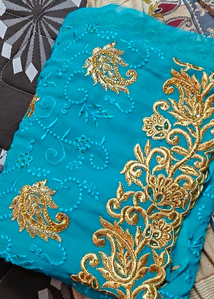 Stunning Teal Embroidered Saree