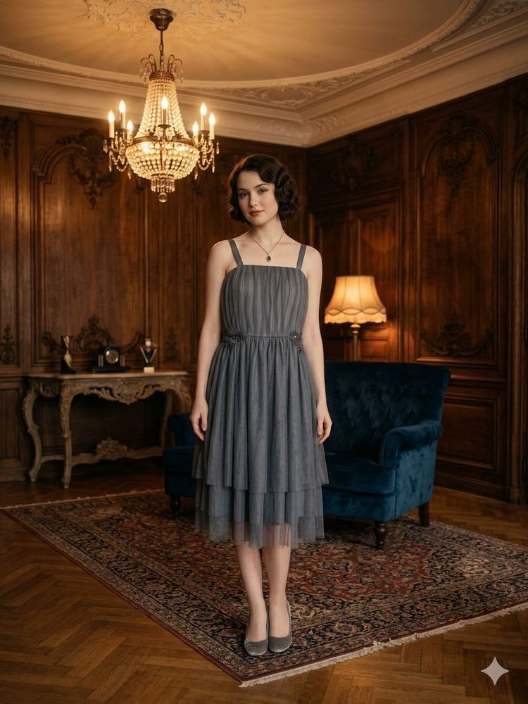 3 for 999 Elegant Grey Tiered Tulle Dress