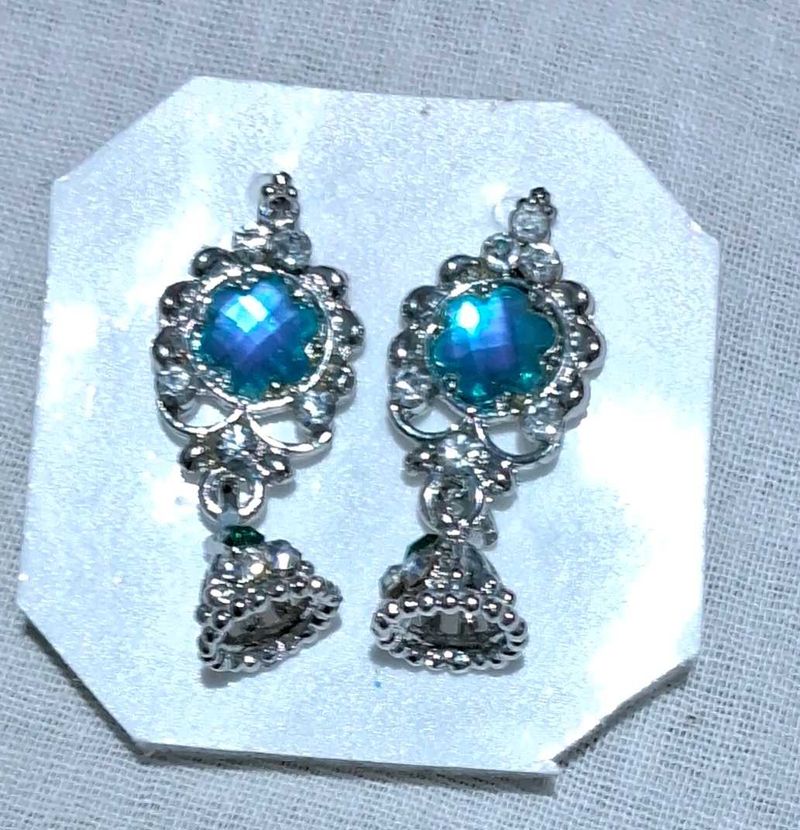 Beautiful Blue Stone Jhumka Earrings