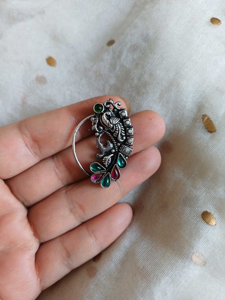 brass clipon maharashtrian Peacock Nose Pin