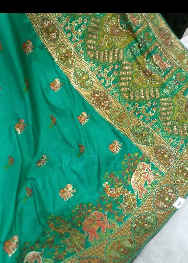 new Elegant Green Saree with Elephant Motif