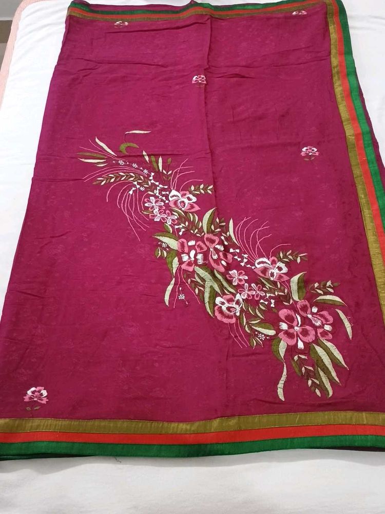 Elegant Floral Embroidered Saree