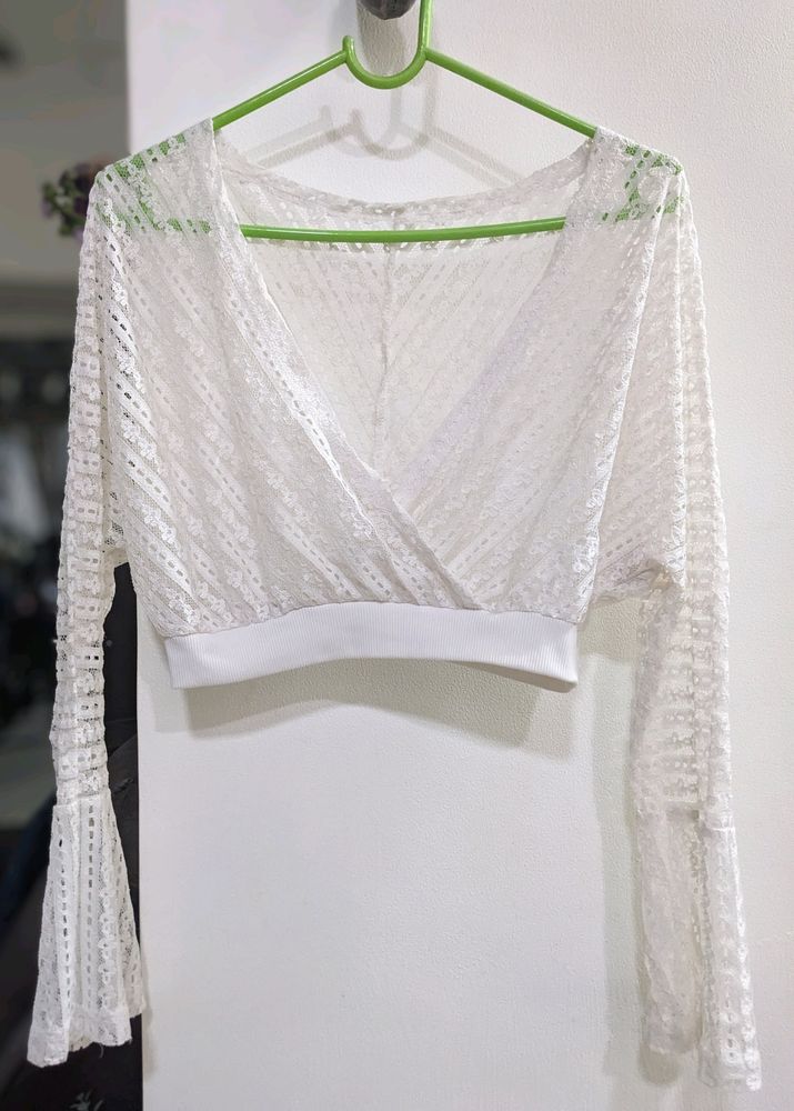 🤍 PRETTY WHITE LACE WRAP TOP 🤍