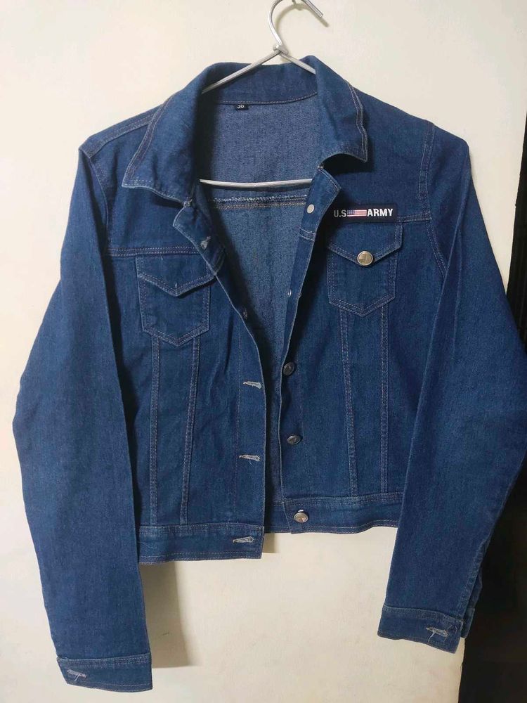 Classic Blue Denim Jacket with U.S. Army Patch