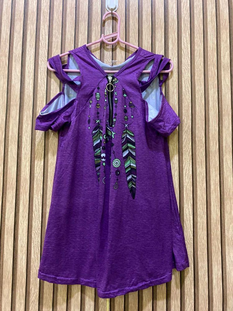 Purple Cold Shoulder Tunic with Dreamcatcher Print