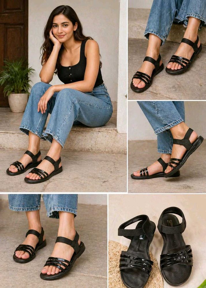 Black Wedge Sandals