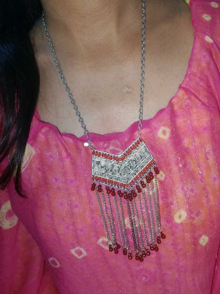 Boho Choker Necklace with Red Beads