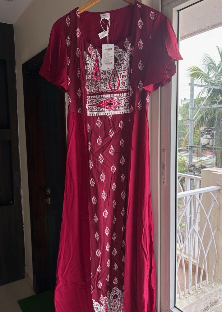 Burgundy Printed Dress 👗