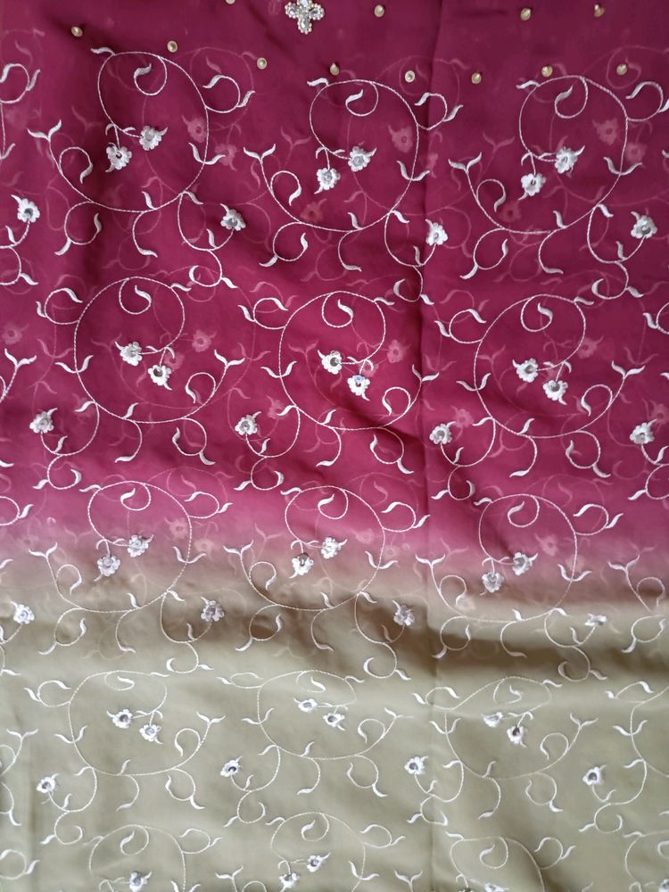 Magenta And Cream Heavy Pearl Saree