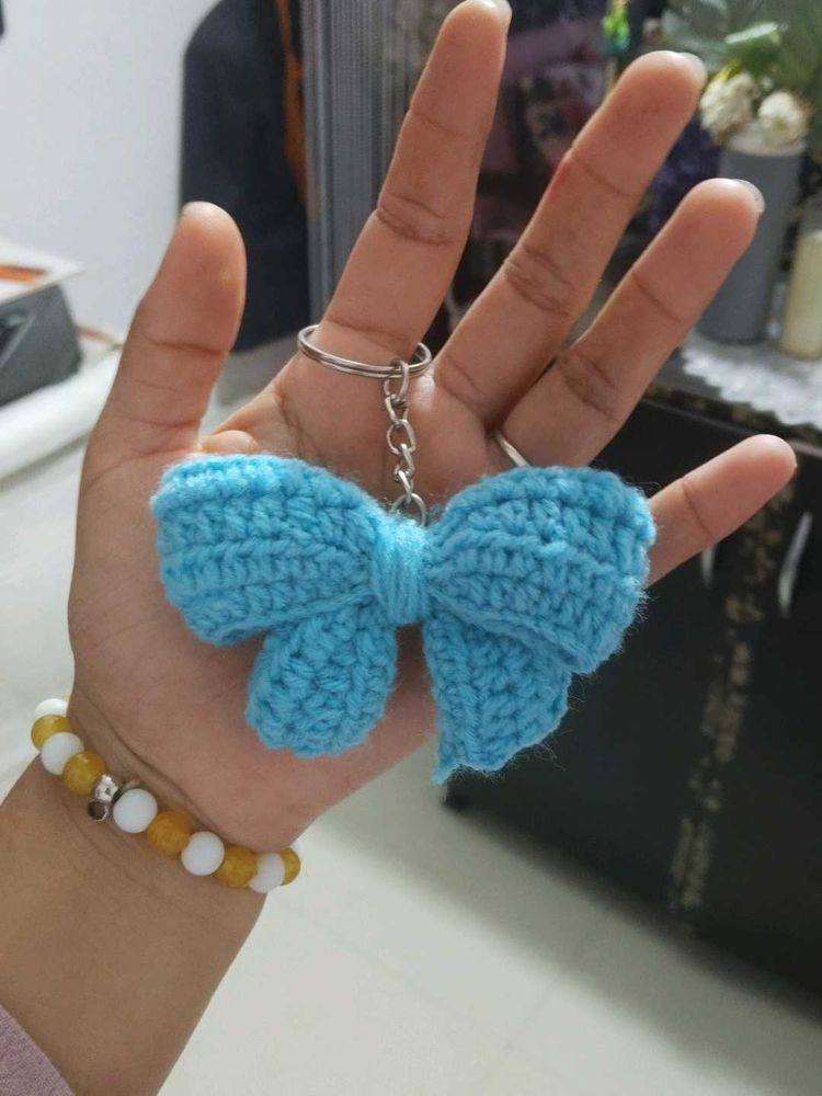 Blue Crochet Bow Keychain