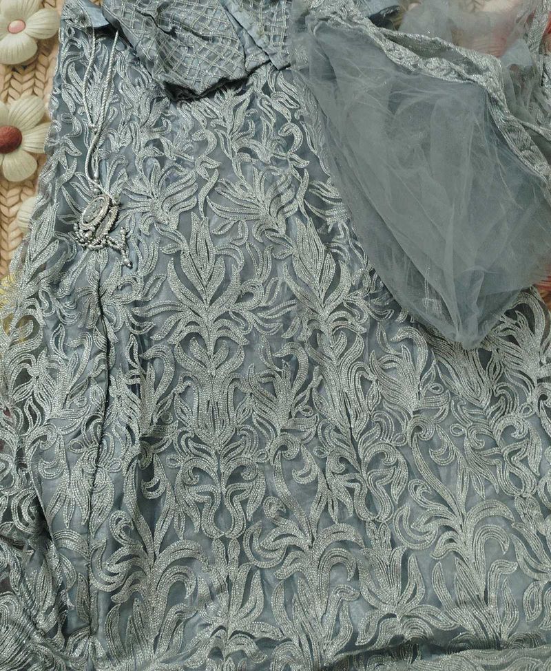 Elegant Grey Lace Lehenga Choli