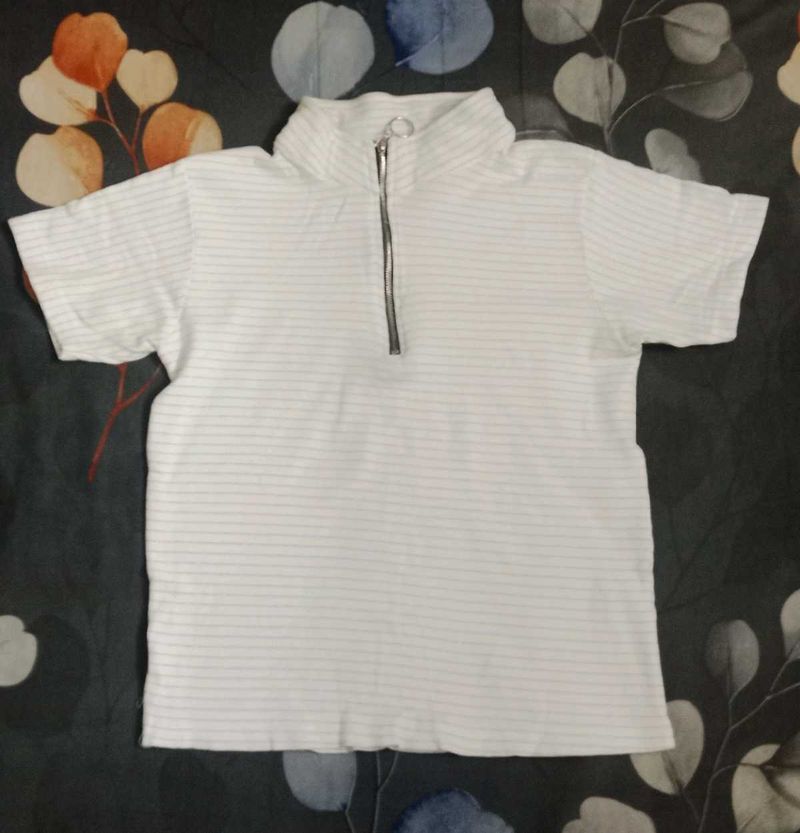 Striped Zip Neck Top