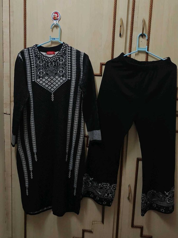 Black Printed Kurti and Pants Set