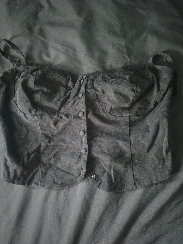 Chic Black Button-Up Corset Top