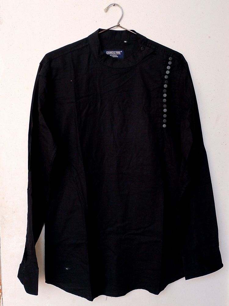 Black  Pakistani Neck Kurta Design Shirt (Men)