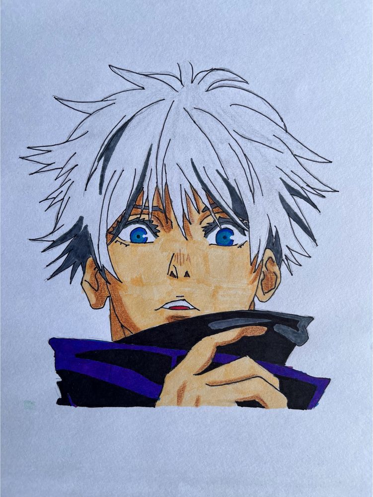 Home & Kitchen > Artwork | Gojo Satoru Anime Drawing Coloured Sketch ...