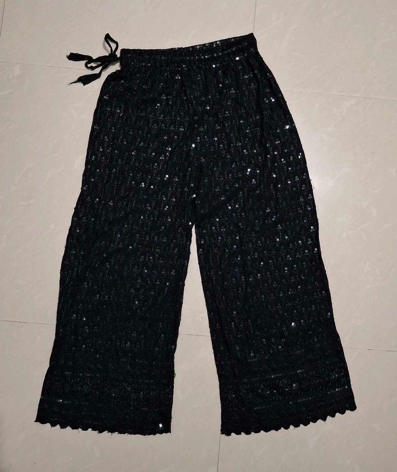 Black Sequins Palazzo Pants | Size S