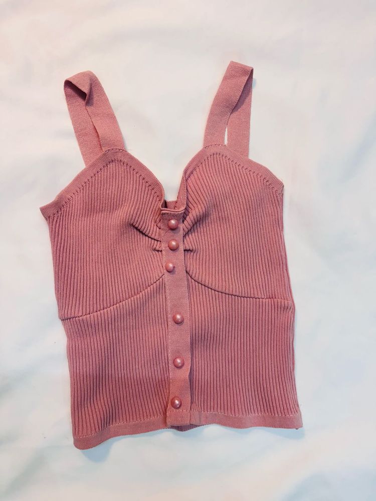 Cute Pink Button-Front Tank Top