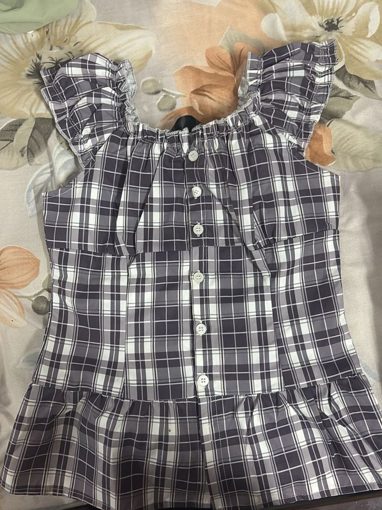 Plaid Off-Shoulder Ruffle Top