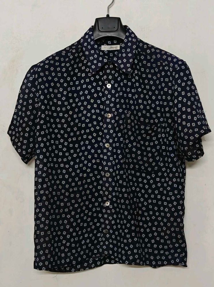 Men's Short Sleeve Printed Transparent Shirt