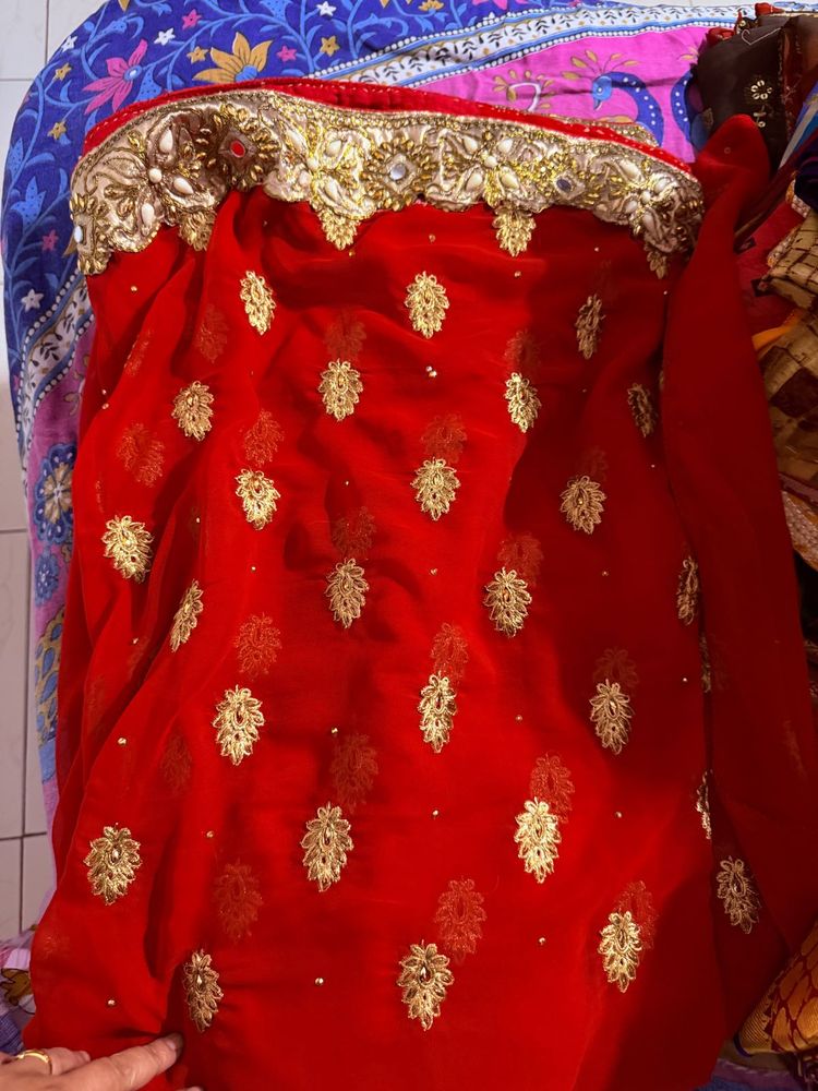Red Embroidered Saree