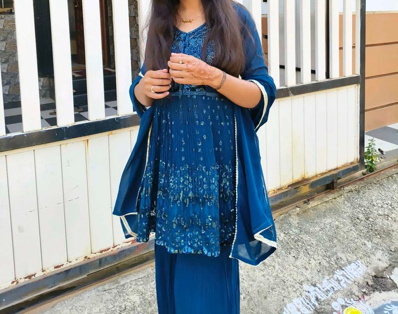 embroidered Navy Blue sharara set
