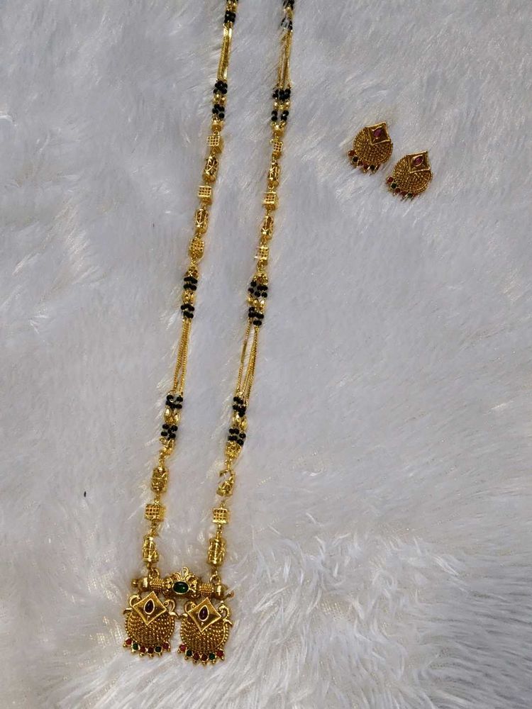 1gm Gold temple Mangalsutra Set with Earrings
