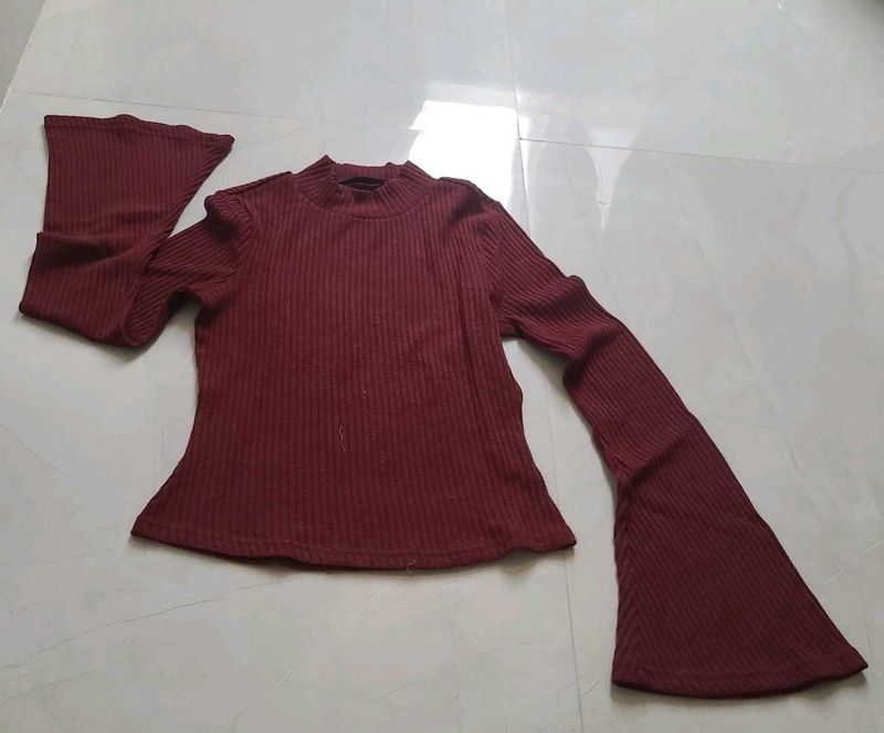 Burgundy Bell Sleeve Top