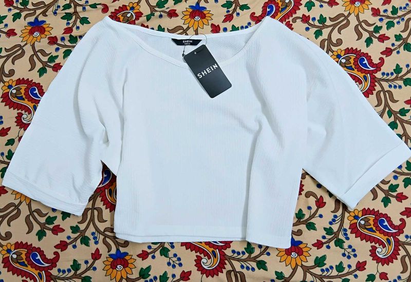Shein boat neck batwing sleeve short texture top