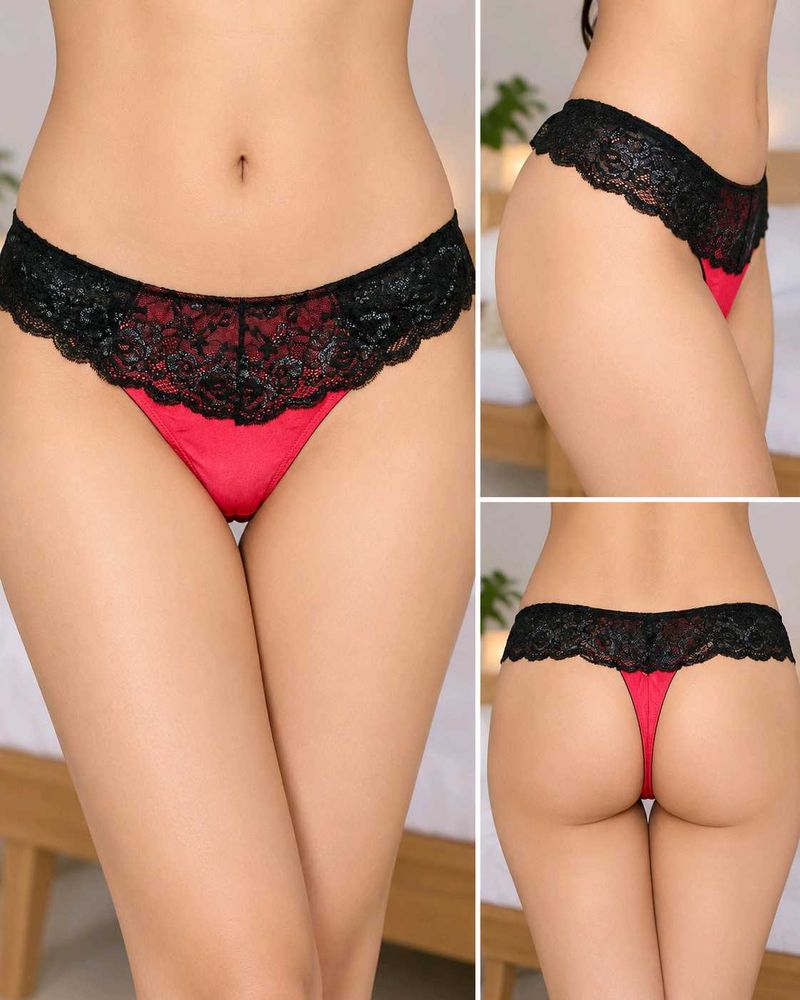 Lovehoney Black &amp; Red Lace Thong Panty