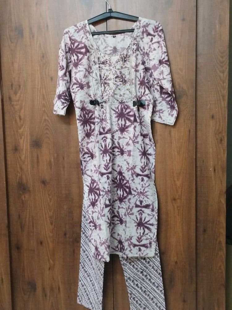 Women Purple Printed Embroidered Kurta Set