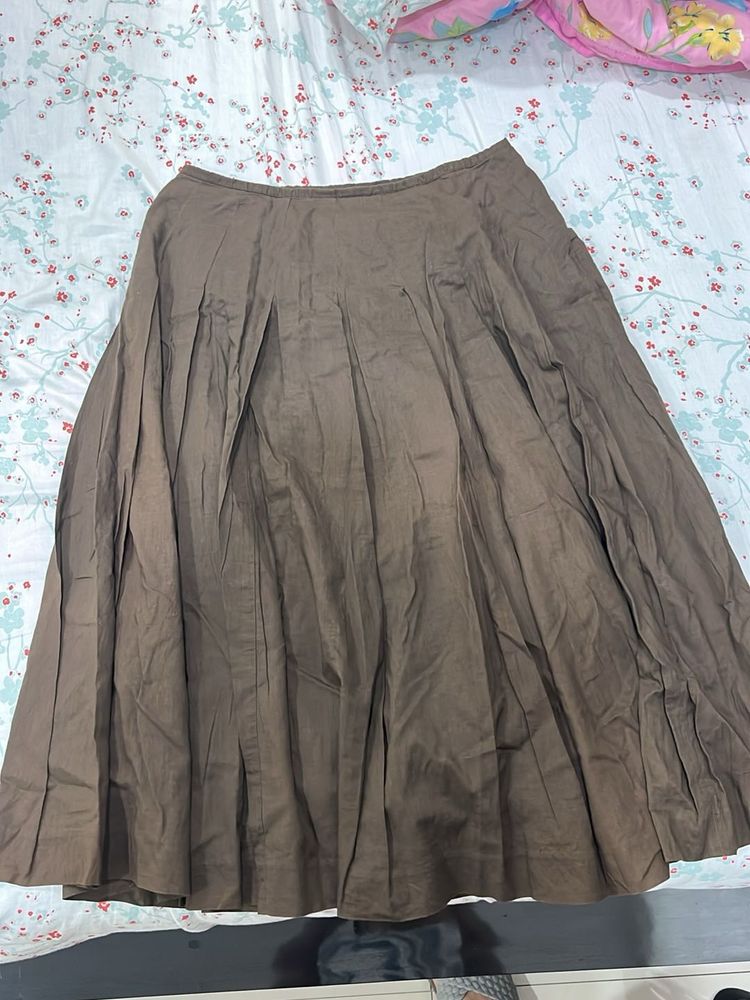 Brown Pleated Midi Skirt