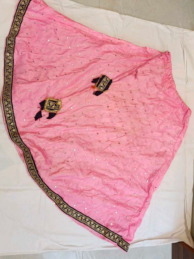 Pretty Pink Skirt with Mirror Work for 10 to 2 yea