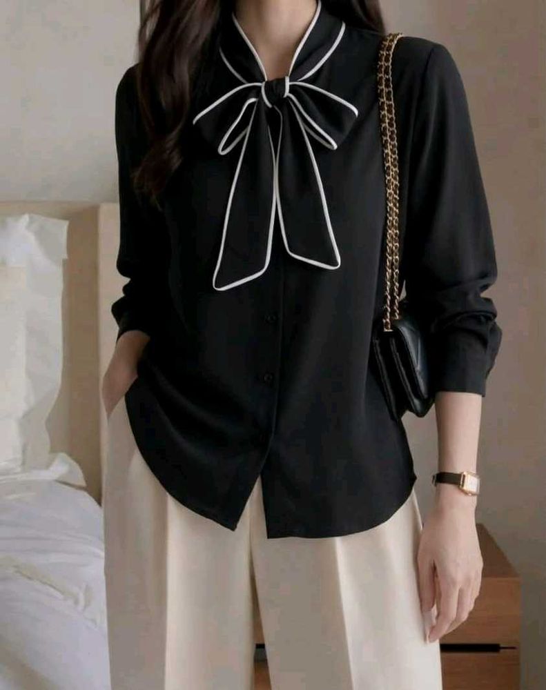 New with tag Korean Chic Black Bow Blouse