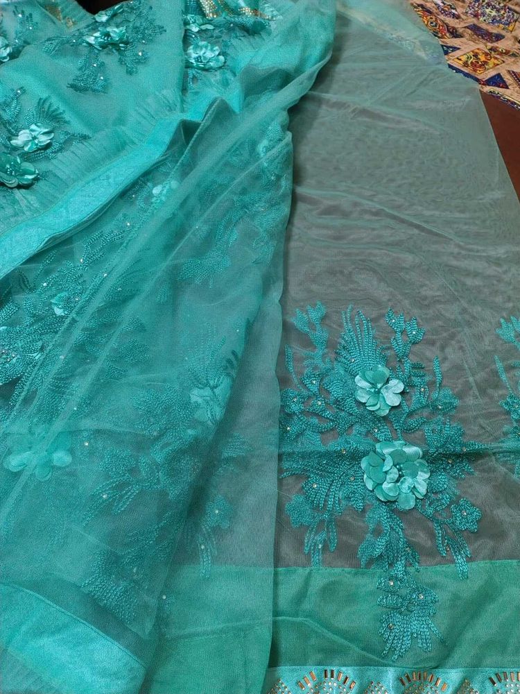 Stunning Teal Embroidered Saree
