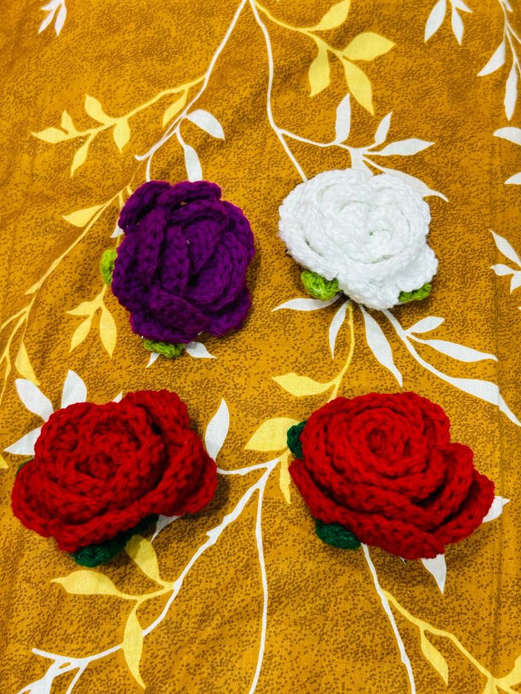 Set of any 2 Crochet Rose Hair Clips