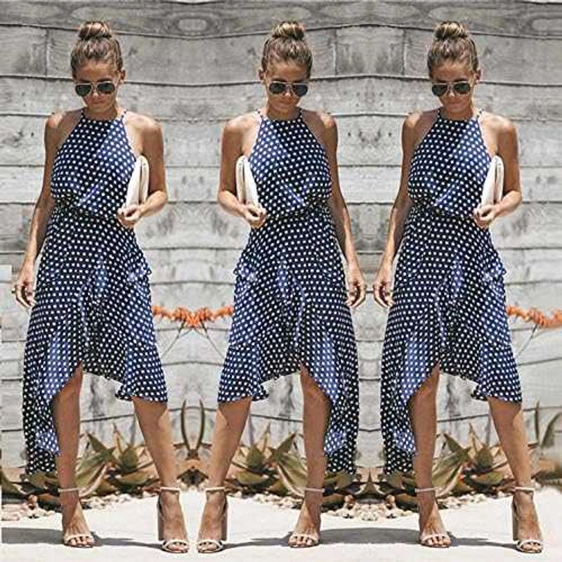 💙 Dotti Navy Blue Polka Dot High-Low Dress | XS �