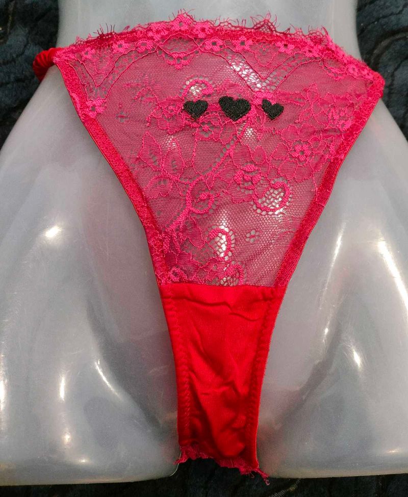 Red Lace Thong with Hearts 🤎