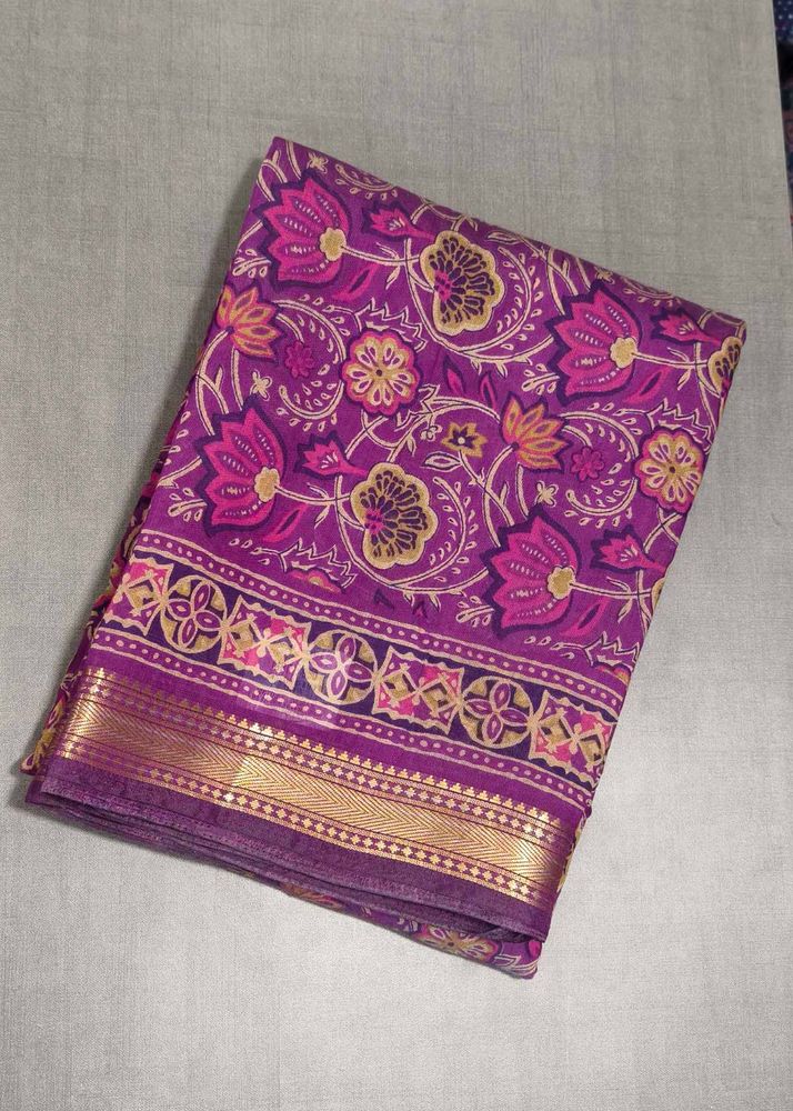 Vibrant Floral Print Purple Saree