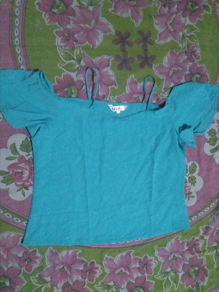 Teal Cold Shoulder Top